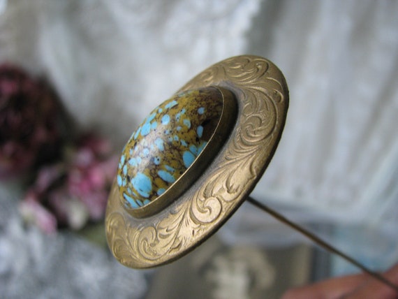 Antique Hat Pin, Victorian Hat Pin, Faux Turquois… - image 3