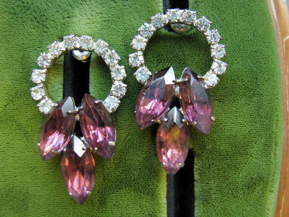 1980's Rhinestone Pierced Earrings, Large Rhinesto