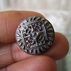 Antique Pewter Button, Antique French Button, Victorian Pewter Button, Pewter Openwork Button, Lacy Openwork Button