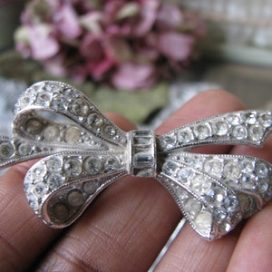 Vintage Art Deco Paste Bow Brooch, 1930s Pot Metal Pin