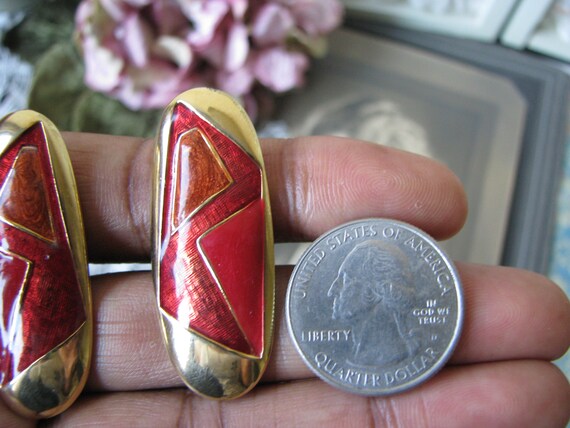 Red Enamel Earrings, 1980's Contemporary Earrings… - image 3