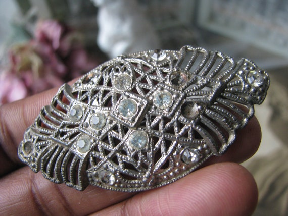 Art Deco Paste Brooch, Filigree Paste Brooch, Art… - image 2