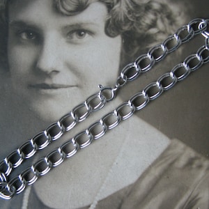 Vintage Sterling Silver Charm Bracelet, Double Curb Link Bracelet, Silver Charm Bracelet.