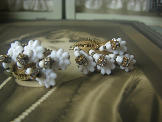 Miriam Haskell Beaded Earrings, Filigree Flower E… - image 4