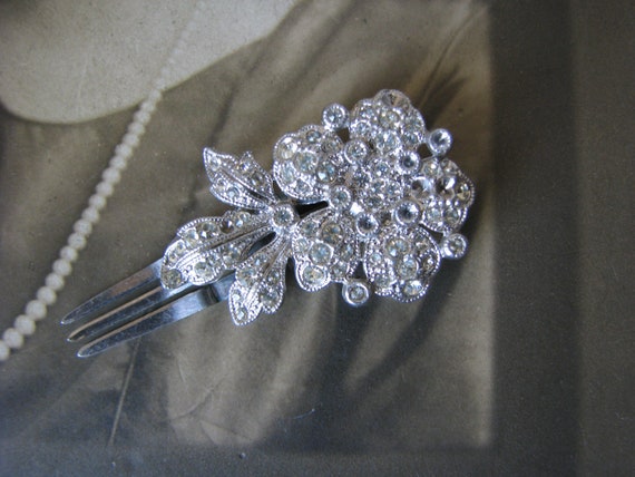 Vintage Art Deco Rhinestone Flower Hair Barrette View 2