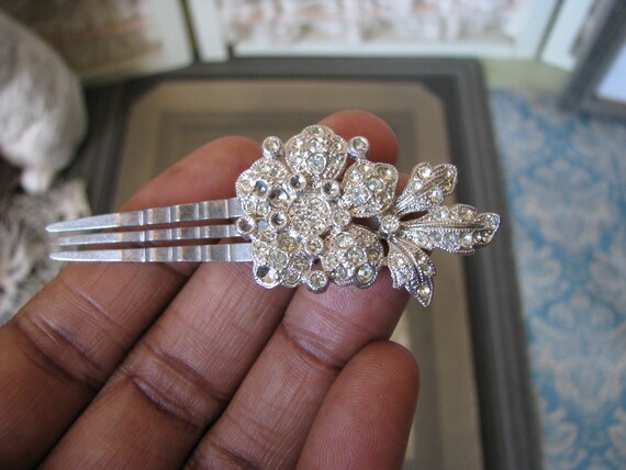 Vintage Art Deco Rhinestone Flower Hair Barrette View 3
