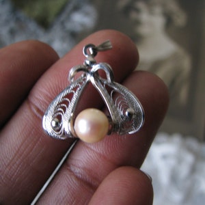 Vintage Pearl Pendant, Silver Filigree Pendant, Sterling Silver Pendant, Cultured Pearl Pendant, Wedding Pendant, Bridal Pendant