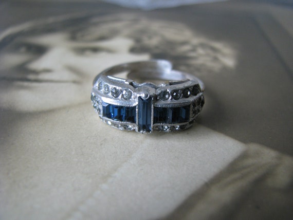 Art Deco Paste Ring, Blue Paste Ring, Faux Sapphi… - image 3