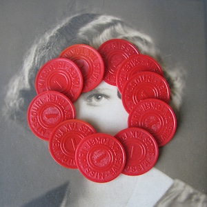 Vintage Sales Tax Tokens, Red Plastic Tokens, 1940&#39;s Tax Tokens, Missouri Sales Tax Tokens, Red Sales Tax Tokens,