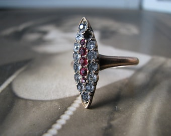 Victorian 10kt Rose Gold Paste Ring, Antique Marquise Size 7
