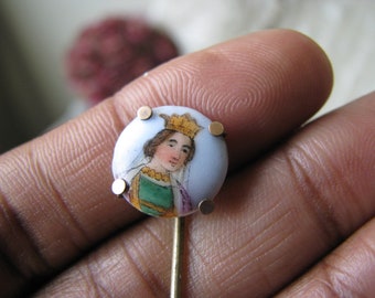 Antique French Porcelain Hat Pin, Victorian Porcelain Stick Pin, Painted Porcelain Hat Pin, Antique Wedding Stick Pin, Antique Scarf Pin