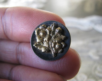 Antique Picture Button, French Antique Button, Antique French Button, Antique Brass Button, Large Antique Button, Floral Picture Button