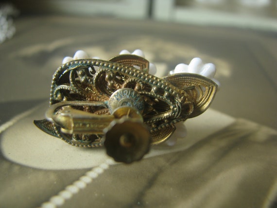 Miriam Haskell Beaded Earrings, Filigree Flower E… - image 5