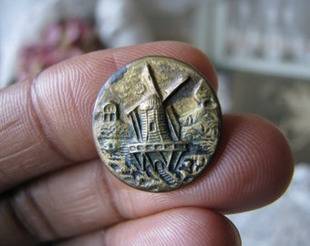 Antique Picture Button, Antique Button, Picture Button, Victorian Picture Button, Antique Brass Button