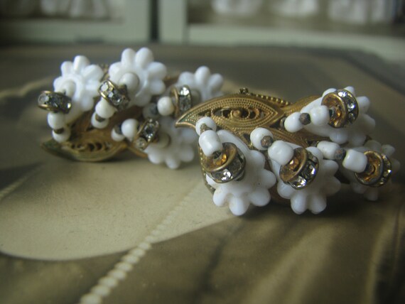 Miriam Haskell Beaded Earrings, Filigree Flower E… - image 2