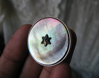 Antique Victorian Mother Of Pearl Button, Cut Steel Star
