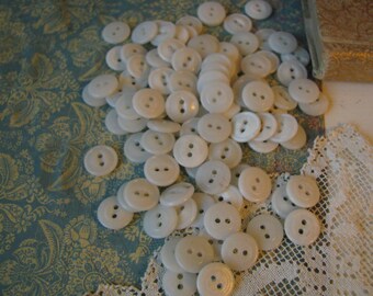 104 Vintage White Lucite Buttons, Shabby Chic Sewing Supplies