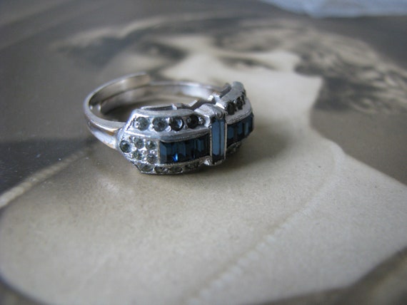 Art Deco Paste Ring, Blue Paste Ring, Faux Sapphi… - image 4