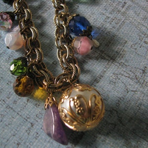 Altered  OOAK Charm Bracelet Vintage Beads Baubles Upcycled Assemblage Repurposed Recycled