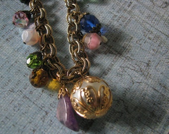 Altered  OOAK Charm Bracelet Vintage Beads Baubles Upcycled Assemblage Repurposed Recycled
