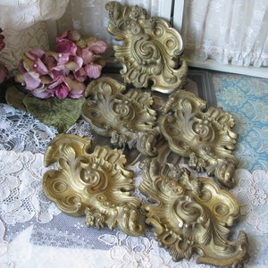 5 Antique Gilt Brass Furniture Mounts, Antique Brass Furniture Mounts, Ornate Brass Furniture Mounts, Antique Hardware, Antique Salvage