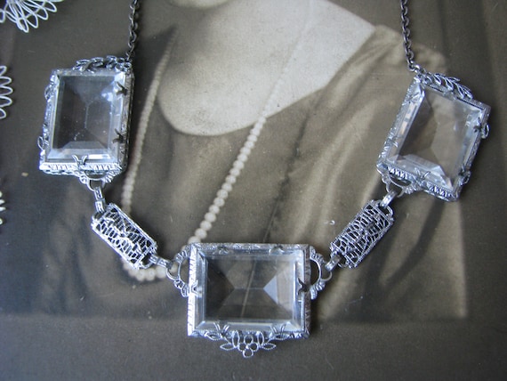 Art Deco Wedding Necklace, 1930's Paste Choker, A… - image 1