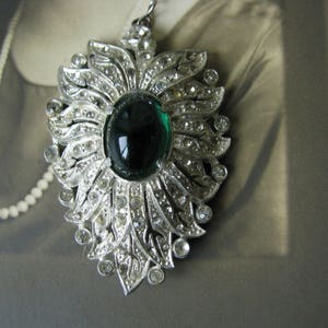 Art Deco Paste Pendant, Faux Emerald Pendant, Paste Pendant, Pot Metal PendantArt Deco Wedding Jewelry, Wedding Pendant, Bridal Pendant
