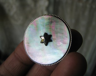 Antique Cut Steel Star Button, Mother of Pearl Shell, Victorian Button