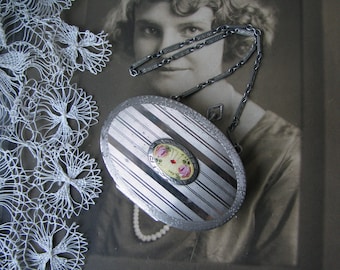 Antique Dance Purse, Art Deco Dance Purse, Face Powder Compact, Guilloche Dance Purse, Antique Wrist Purse, Wedding Purse, Bridal Purse