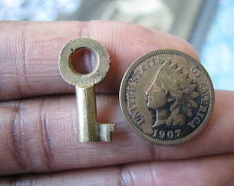 Miniature Antique Brass Key Pendant, Steampunk Jewelry