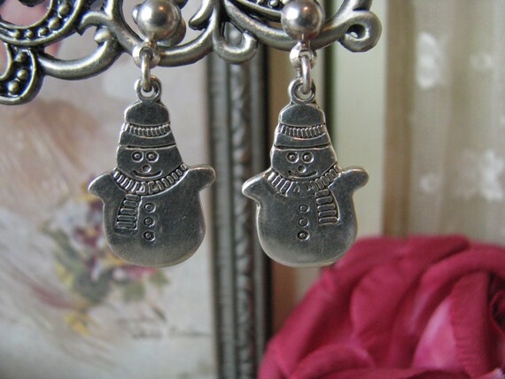 Vintage Solid Sterling Silver Dancing Snowman Ear… - image 2