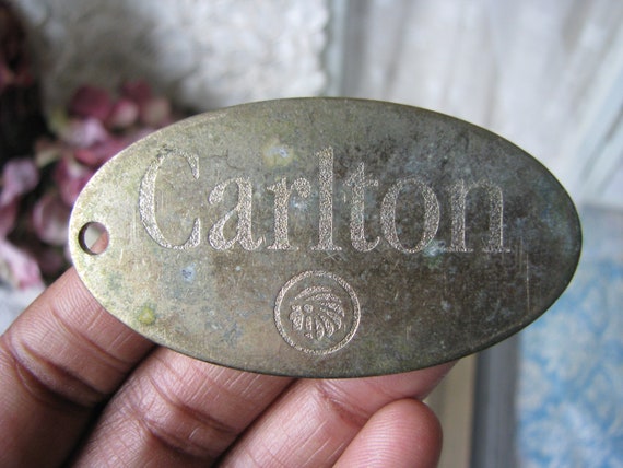 Vintage Carlton Hotel Key Fob, Vintage Brass Key … - image 1