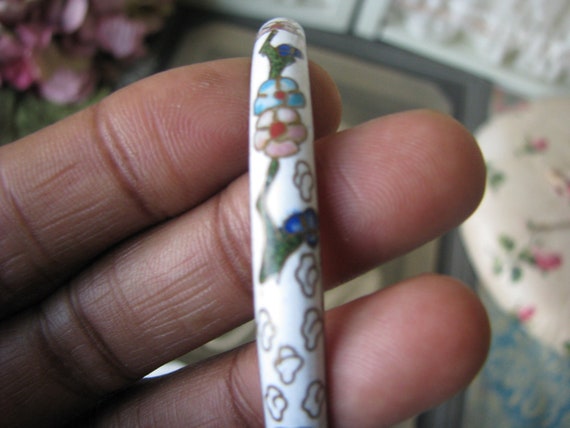 Vintage White Cloisonne Bracelet, Cloisonne Bangl… - image 3