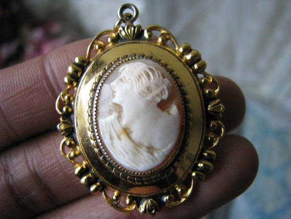 Victorian Revival Cameo Locket, Shell Cameo, Carve