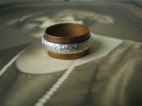 Handmade Sterling Silver Ring, Copper Band Ring, S