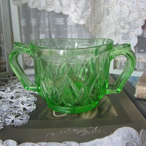 Vintage Uranium Glass Suger Bowl, Depression Glass Sugar Bowl, Green Glass Sugar Bowl, Wedding Gifts, Bridal Gifts, Gifts For Brides
