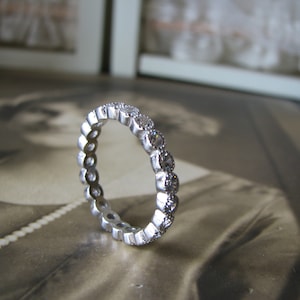 Groupe de mariage de style Art déco, bracelet de mariage CZ en argent sterling, bracelet d’éternité CZ, bracelet d’anniversaire CZ, bague de mariage, bague de mariée, taille 8