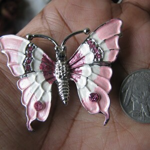 Vintage Butterfly Brooch, Rhinestone Butterfly Brooch, Enamel Butterfly Brooch, Pink Butterfly Brooch, Vintage Butterfly Pin image 8