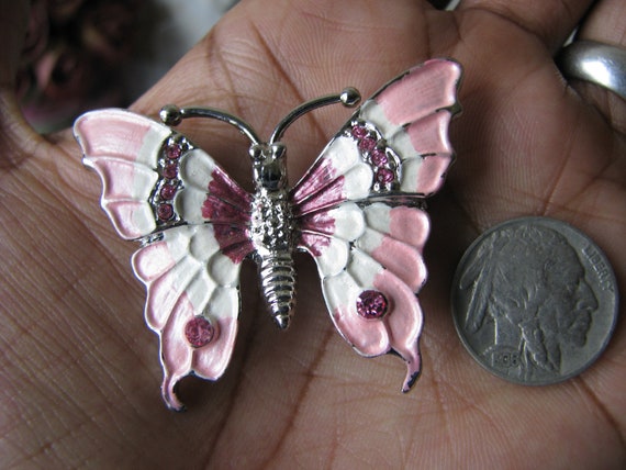 Vintage Butterfly Brooch, Rhinestone Butterfly Br… - image 8