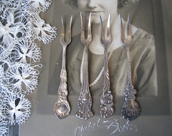 Antique Silver Plate Olive Fork Set, Swedish Wedding Gift