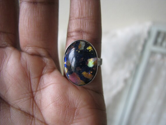 Art Deco Silver Pinkie Ring, Art Deco Art Glass R… - image 4