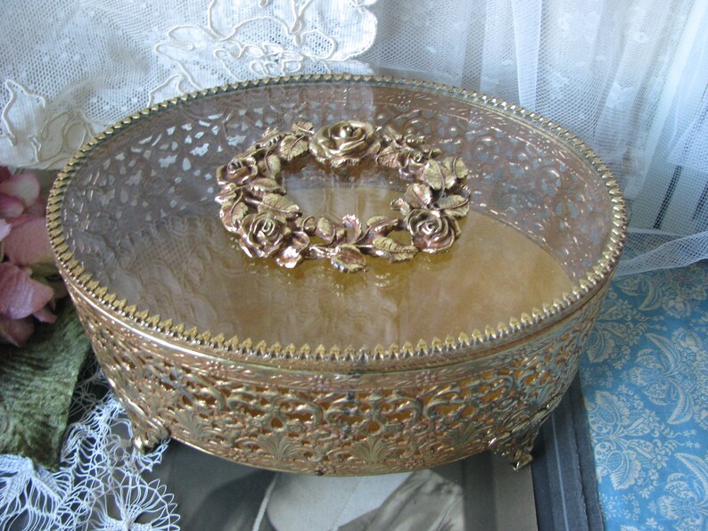 Filigree Jewelry Box Vintage Jewelry Chest Bridal Box, Large Jewelry Chest Hollywood Regency Jewelry Box Wedding Box