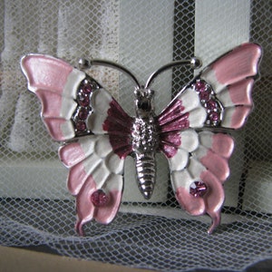 Vintage Butterfly Brooch, Rhinestone Butterfly Brooch, Enamel Butterfly Brooch, Pink Butterfly Brooch, Vintage Butterfly Pin image 4