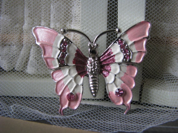 Vintage Butterfly Brooch, Rhinestone Butterfly Br… - image 4