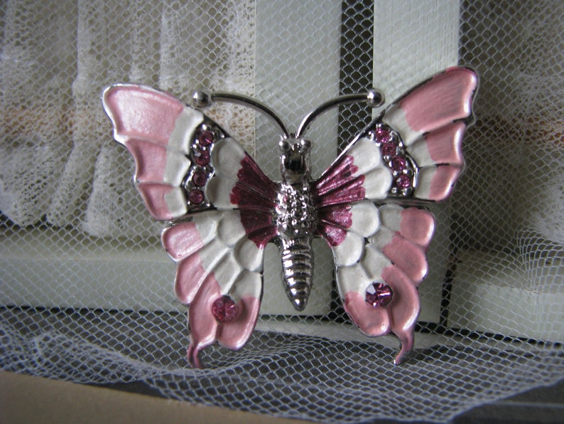 Vintage Butterfly Brooch, Rhinestone Butterfly Brooch, Enamel Butterfly Brooch, Pink Butterfly Brooch, Vintage Butterfly Pin image 4