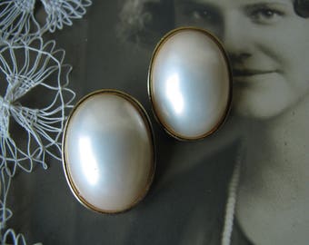 Vintage 1980s Faux Pearl Clip On Earrings, Gold Plated
