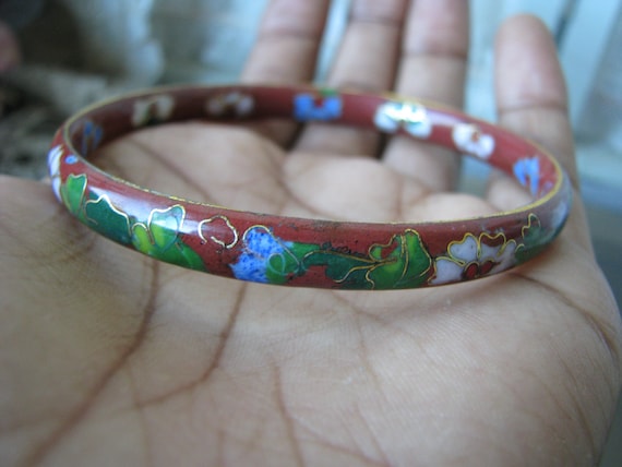 ヴィンテージ七宝焼きブレスレット、中国七宝焼きブレスレット、赤七宝