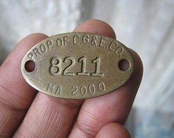 Antique Brass Tag, Stamped Brass Tag, Cincinnati Gas & Electric Co., Numbered Hardware Tag,  Steampunk Hardware Tag, Jewelry Supplies