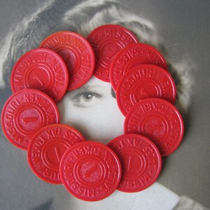 Vintage Sales Tax Tokens, Red Plastic Tokens, 1940&#39;s Tax Tokens, Missouri Sales Tax Tokens, Red Sales Tax Tokens,