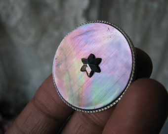 Antique Victorian Cut Steel Star Button, Mother of Pearl Shell